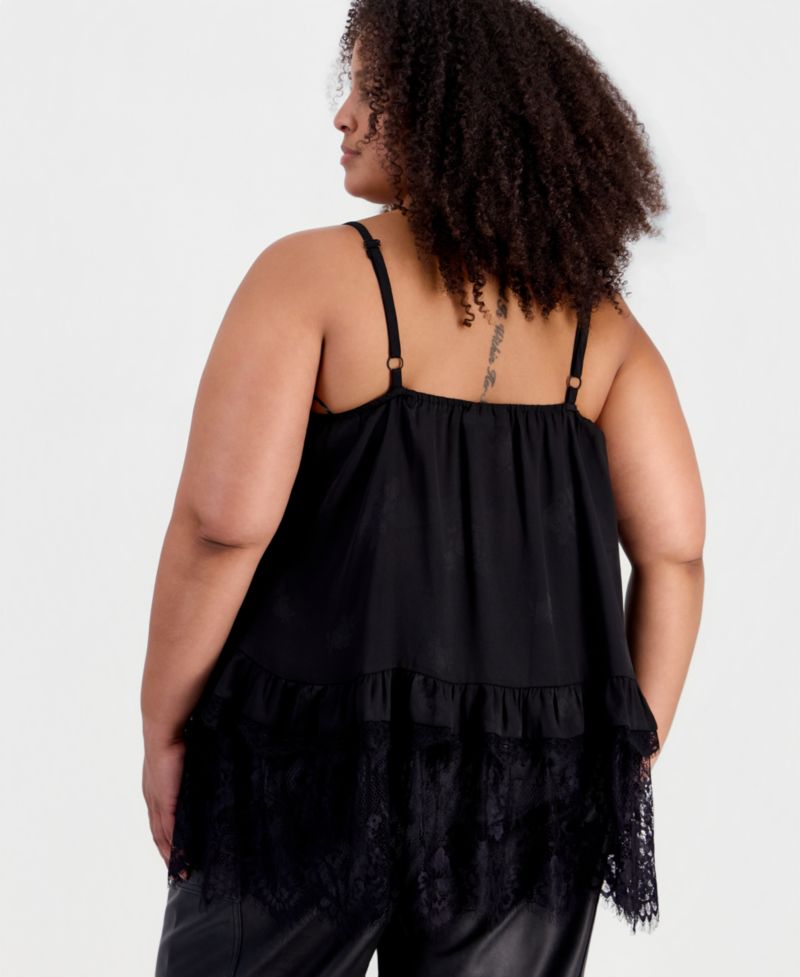 Plus Size Lace Trim Long Ruffle-Trim Camisole