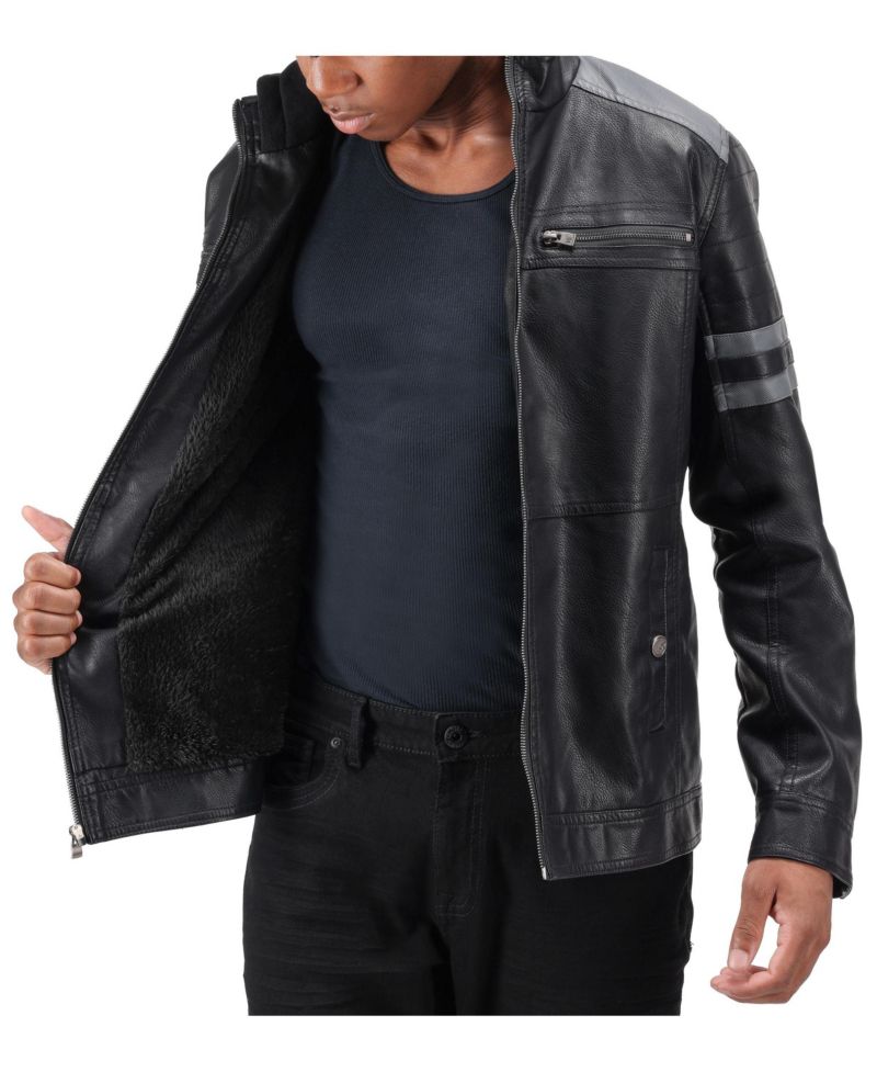 XRAY Men's Grainy PU Leather Hooded Jacket With Faux Shearling Lining