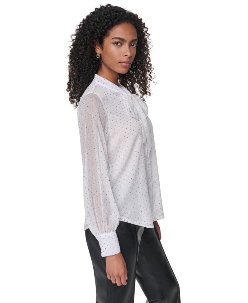 Petite Long-Sleeve Tie-Neck Button-Up Blouse