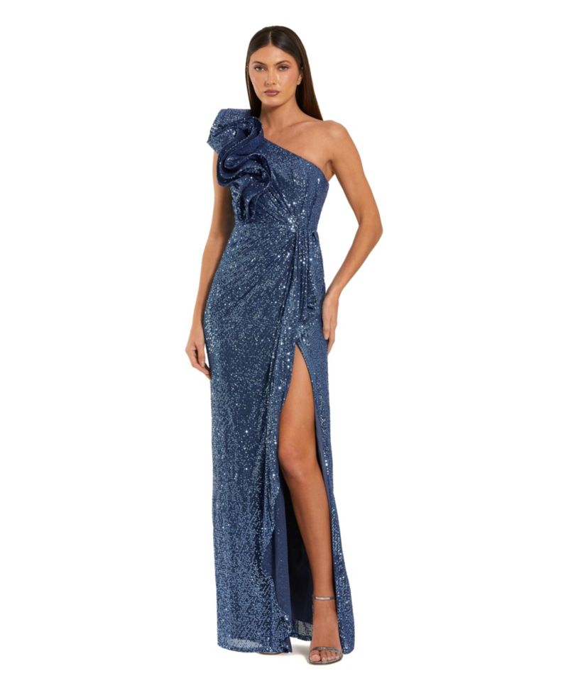 Women's One Shoulder Sequin Ruffle Detail Gown