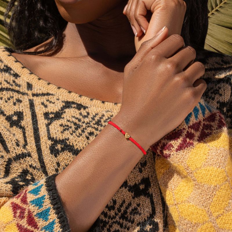 Gold Heart Charm Red String Bracelet