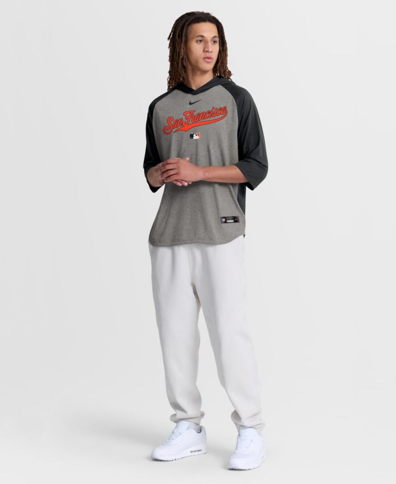 Men's Black San Francisco Giants Authentic Collection Flux Dri-FIT Raglan 3/4-Sleeve Hooded T-Shirt