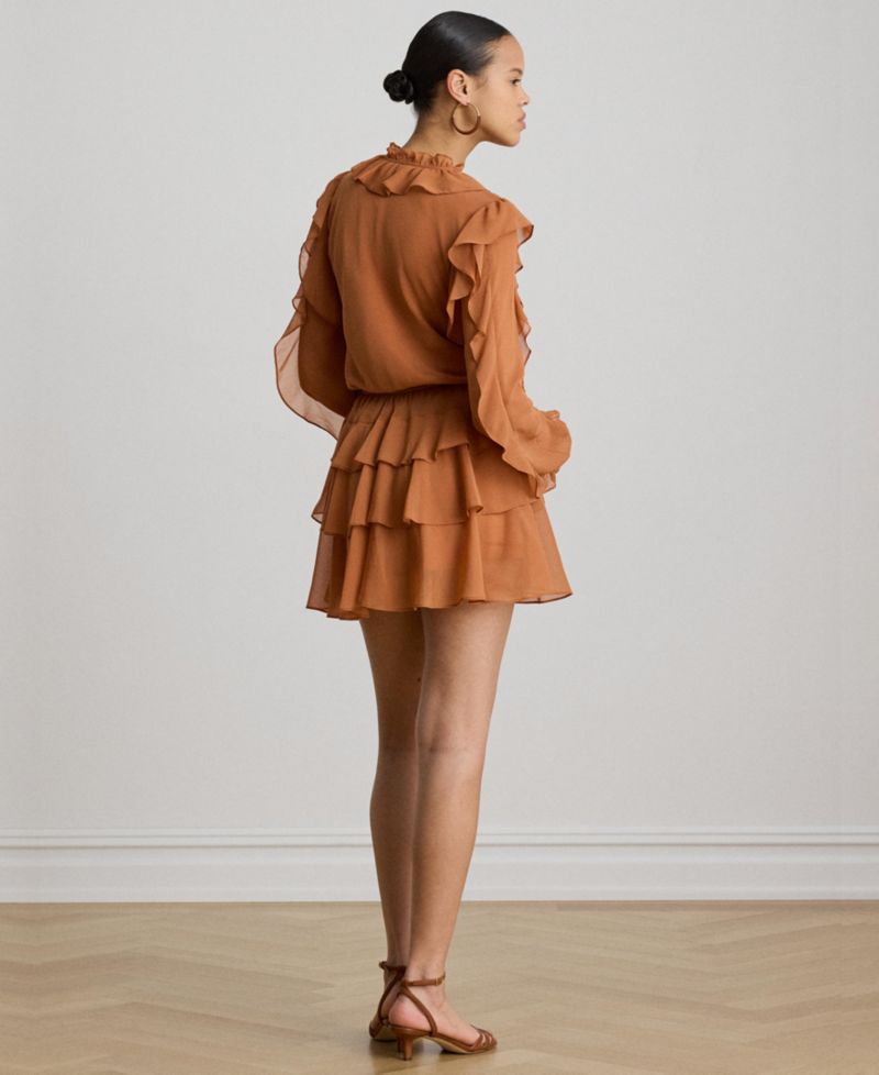 Women's Ruffle-Trim Tiered A-Line Dress