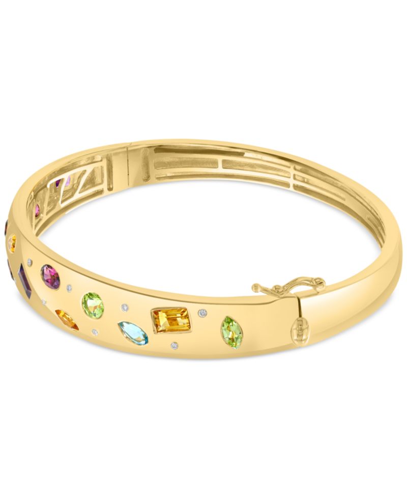 EFFY® Multi Gemstone (3-1/4 ct. t.w.) & Diamond (1/10 ct. t.w.) Scattered Bangle Bracelet in 14k Gold-Plated Sterling Silver