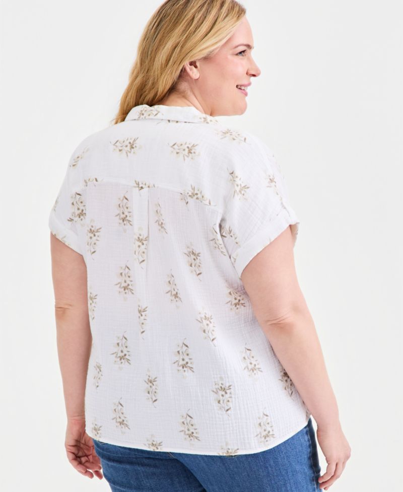 Plus Size Collared Popover Top