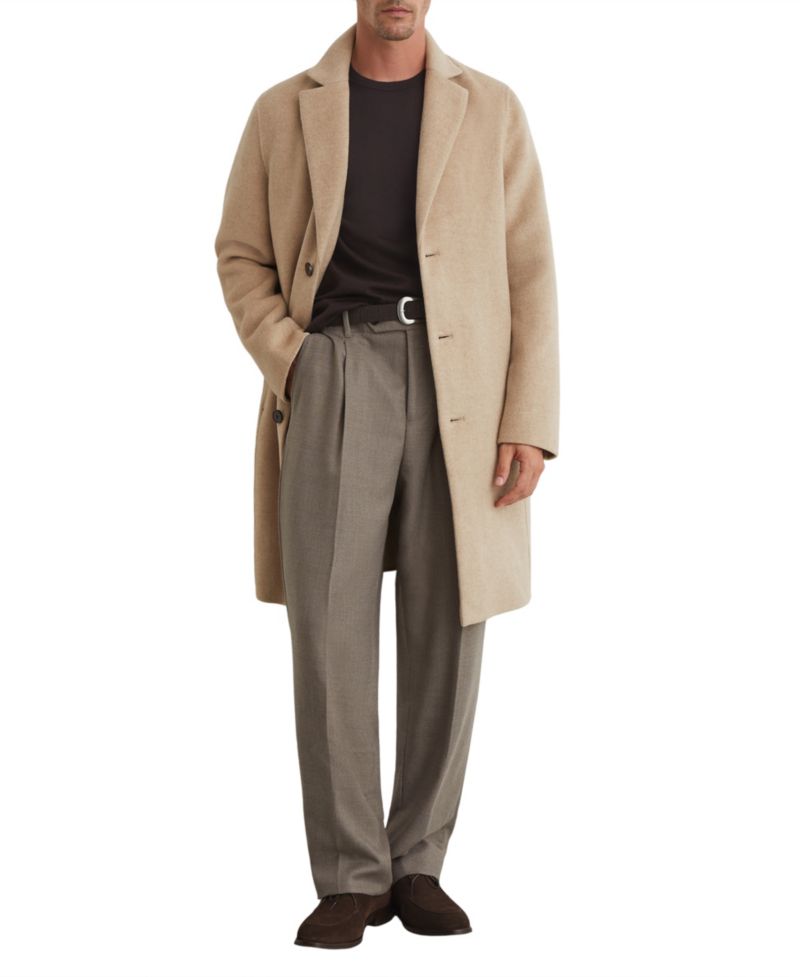 Men's Knight Single-Breasted Wool-Blend Brushed Overcoat