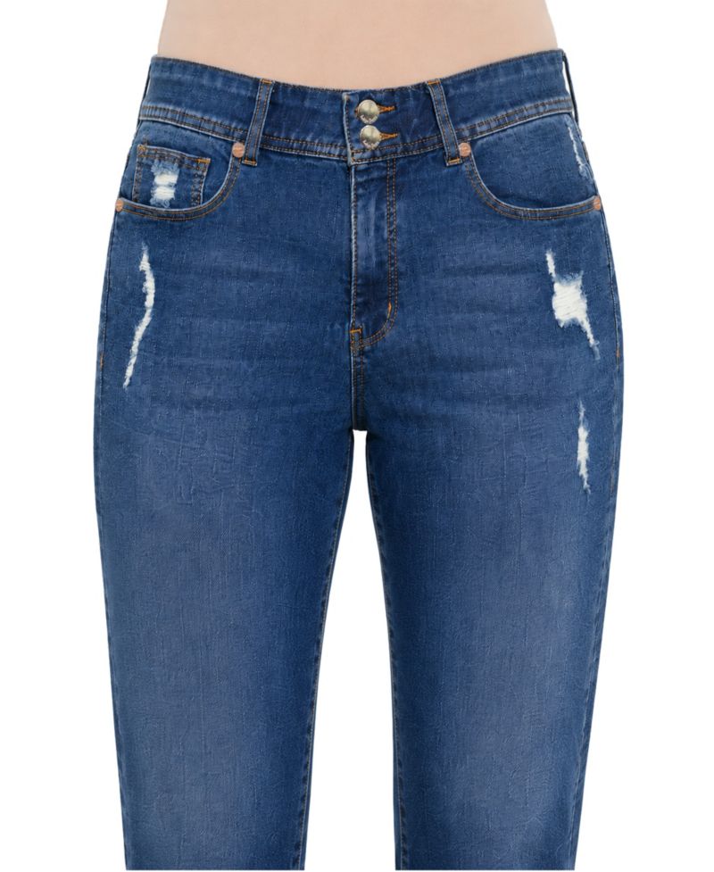 Women's Two Button Tummy Tuck High Rise Roll Cuff Skinny