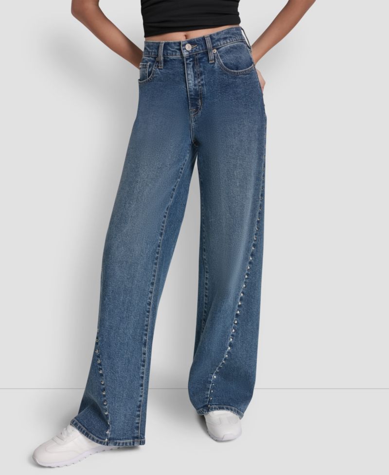 Petite Studded Modern Wide Leg Jeans