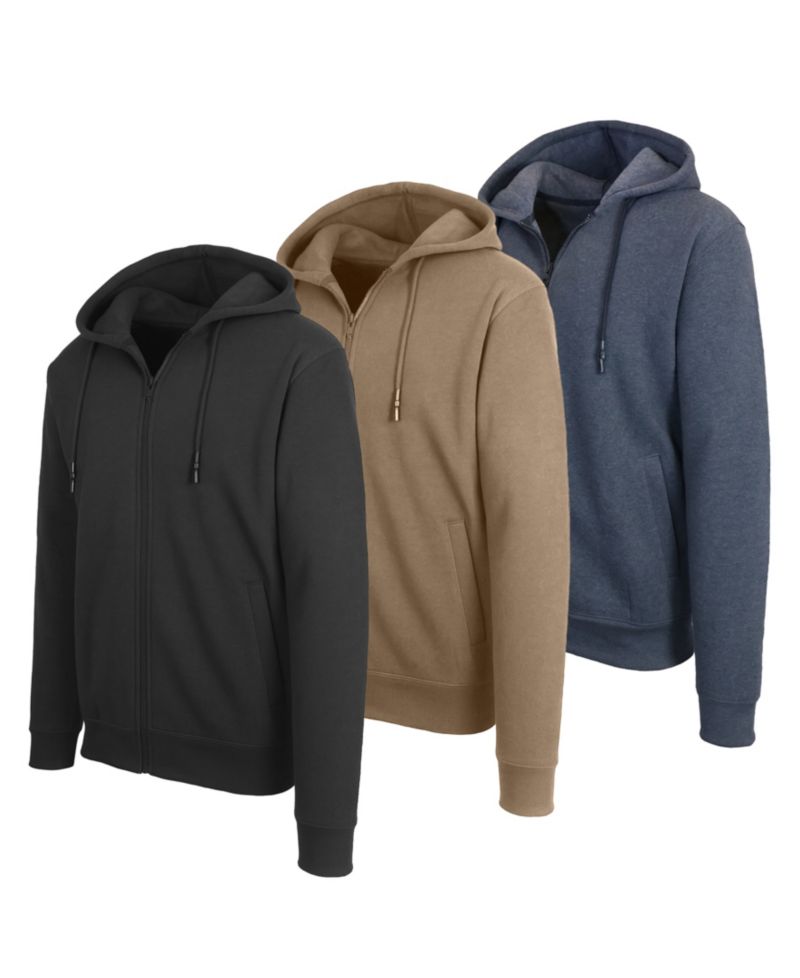Men's Full Zip Hooded Sweatshirt, 3-Pack