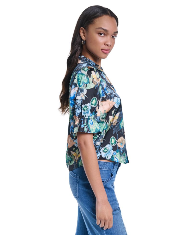 Petite Collared Printed Woven Top