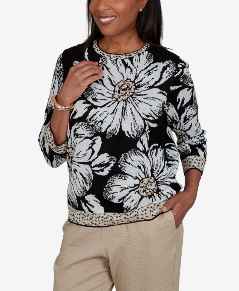 Petite Travel Advisory Floral Knit Sweater
