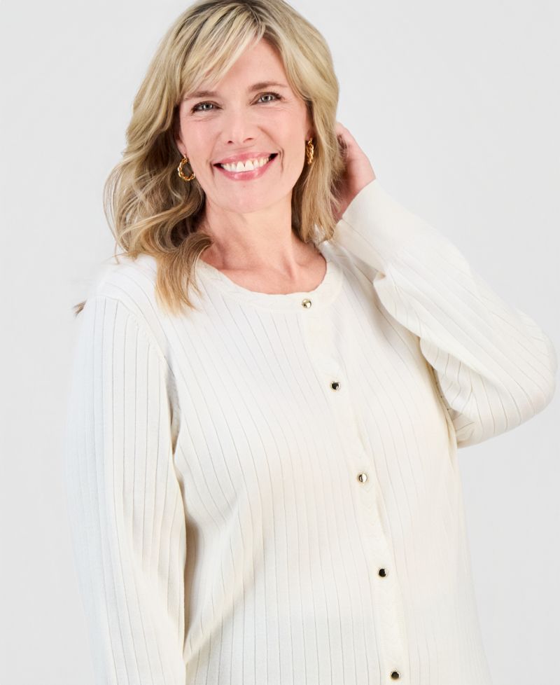 Petite Ribbed Button-Down Cardigan Sweater