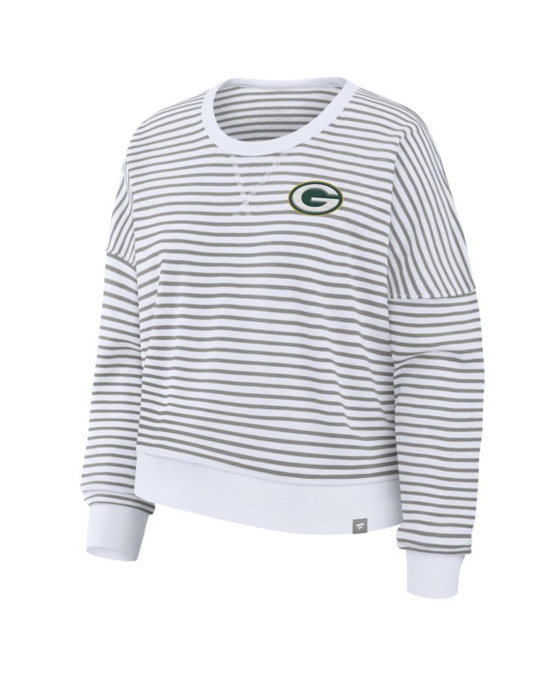 Women's White/Gray Green Bay Packers Striped Oversized French Terry Sweatshirt