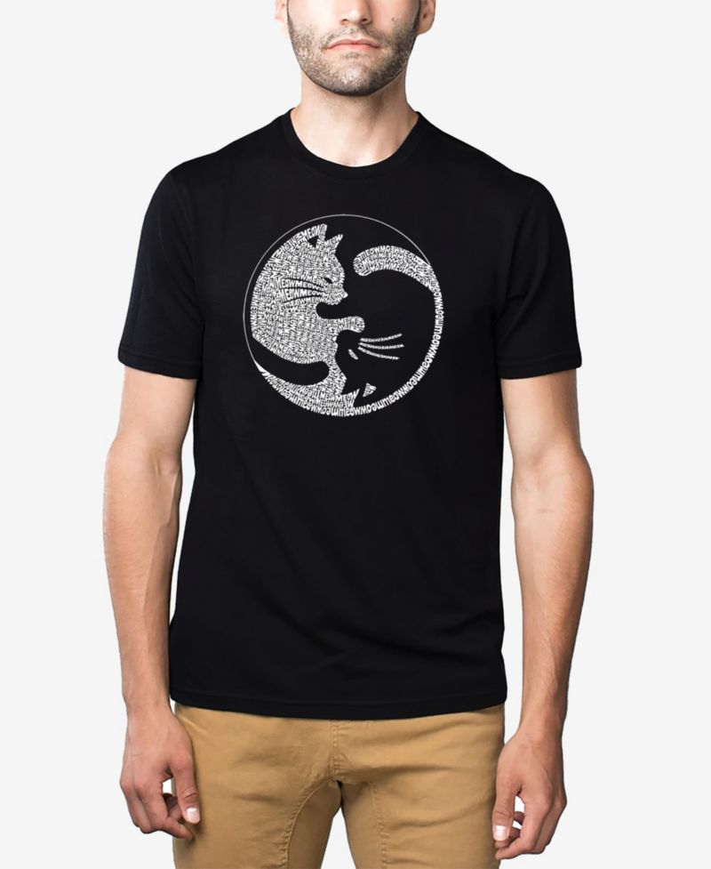 Men's Cotton/Poly Blend Word Art T-shirt - Yin Yang Cat