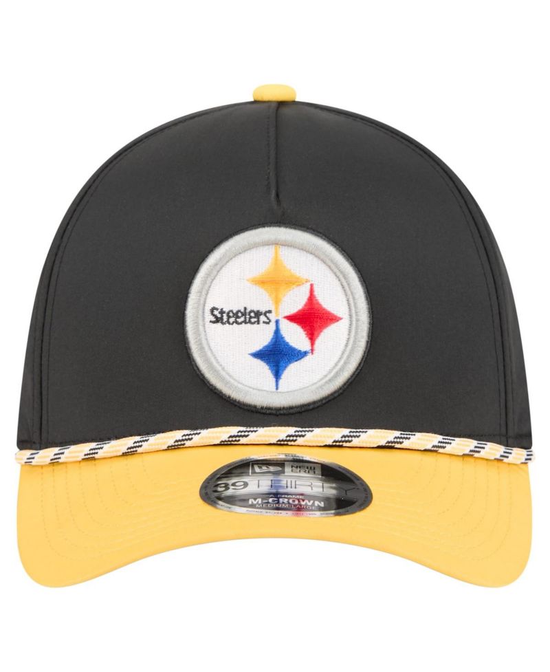 Men's Black/Gold Pittsburgh Steelers Rope M-Crown A-Frame 39THIRTY Flex Hat