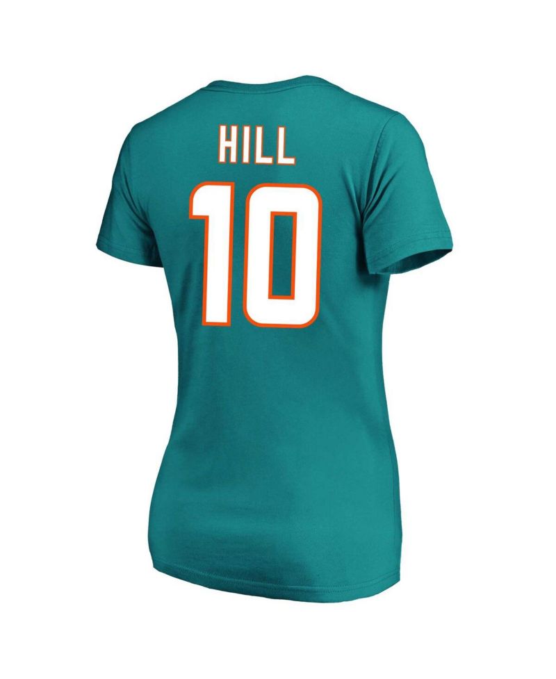 Women's Tyreek Hill Aqua Miami Dolphins Plus Size Fair Catch Name and Number V-Neck T-shirt