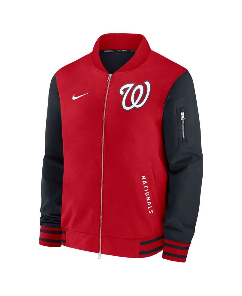 Men's Red/Navy Washington Nationals Authentic Collection Dugout Full-Zip Bomber Jacket