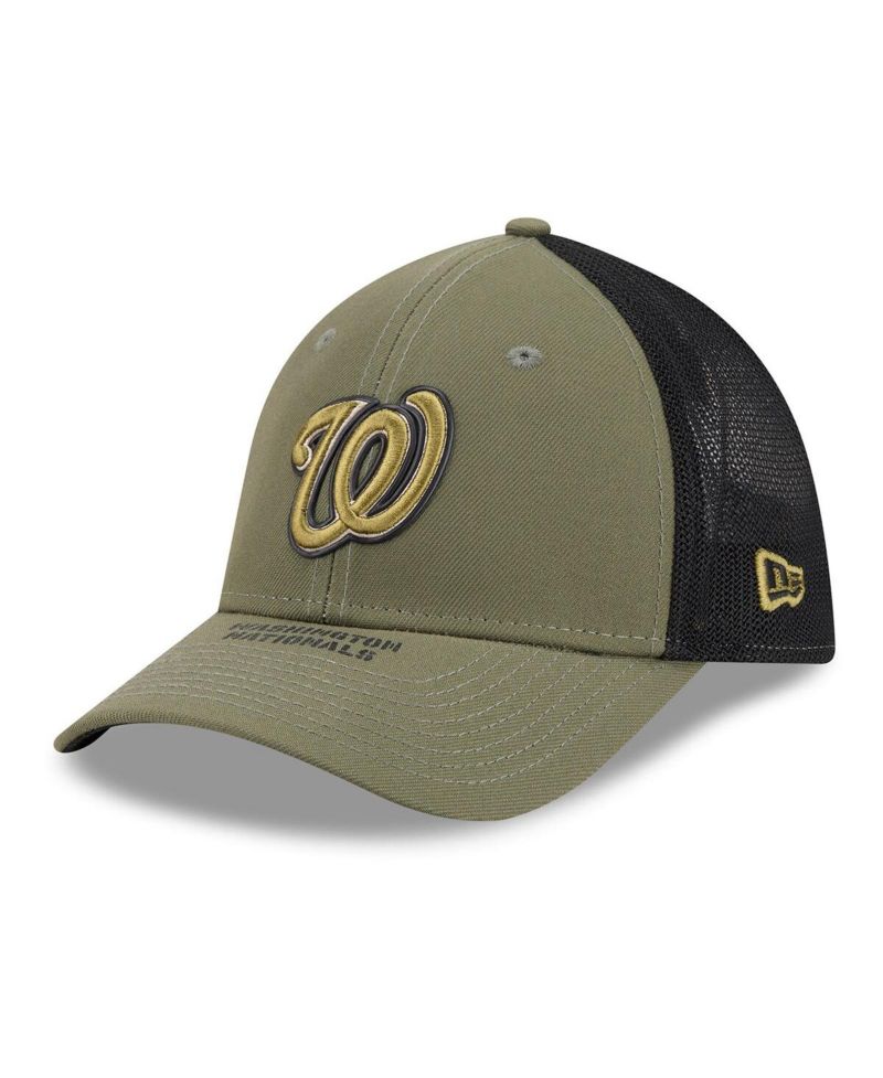 Men's Olive Washington Nationals 2026 Armed Forces Day 39THIRTY M-Crown Trucker Flex Hat