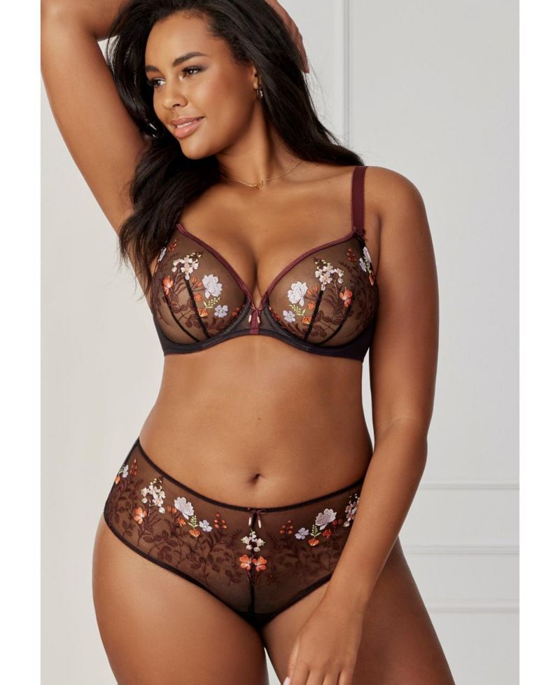 Women's Floral Print Sheer Embroidered Non-Padded Underwire Bra