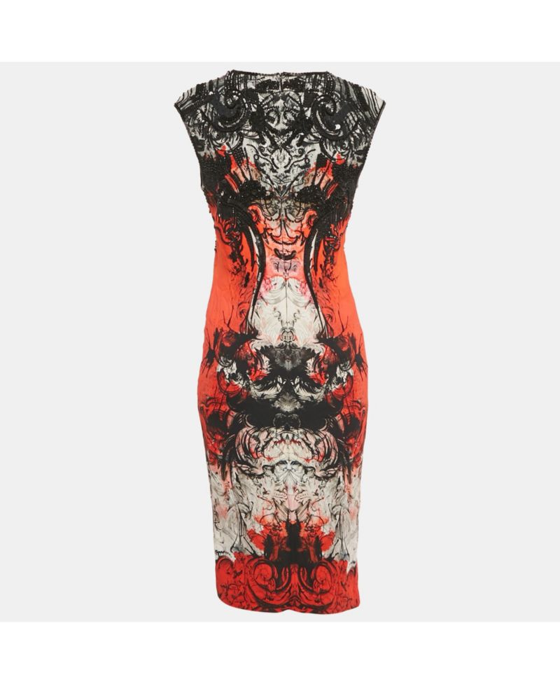 Women's Print Crepe Beaded Sleeveless Dress