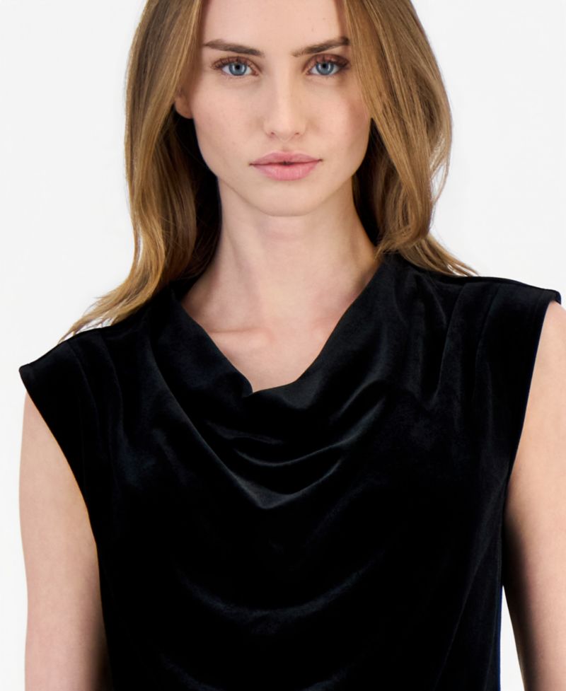 Petite Velvet Cowl Neck Sleeveless Blouse