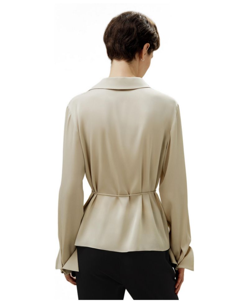 Women's Asymmetrical Silk Shirt with Waist Tie