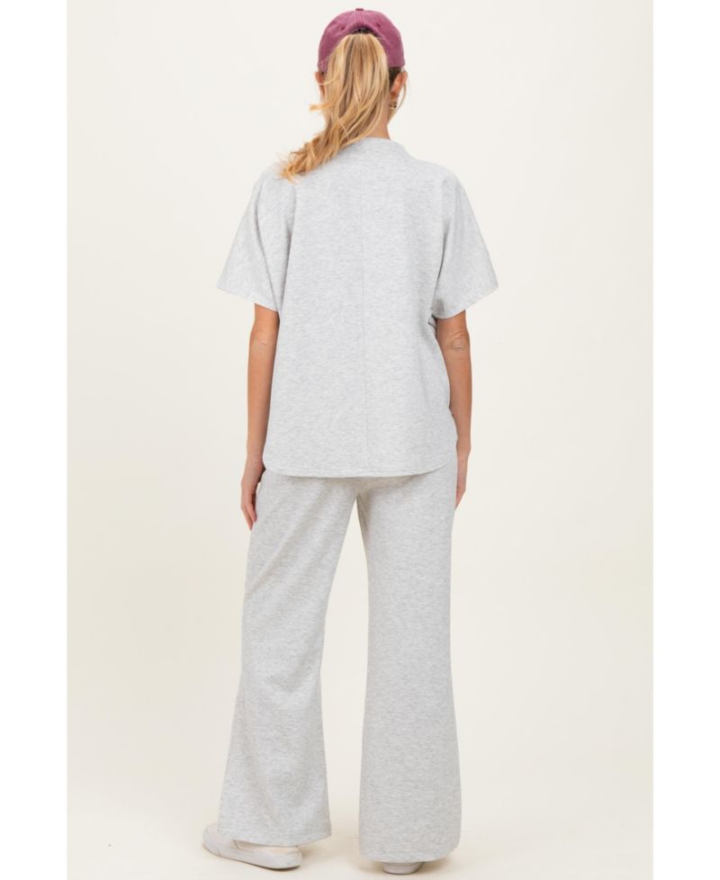 Women's Heather Grey Curved Hem Tee Pants Lounge Set