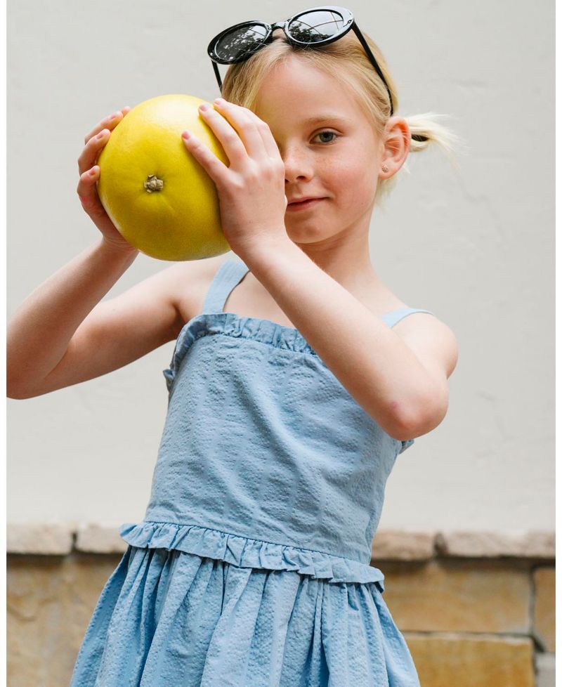 Little Girls Hope and Henry Organic Ruffle Edge Seersucker Apron Dress