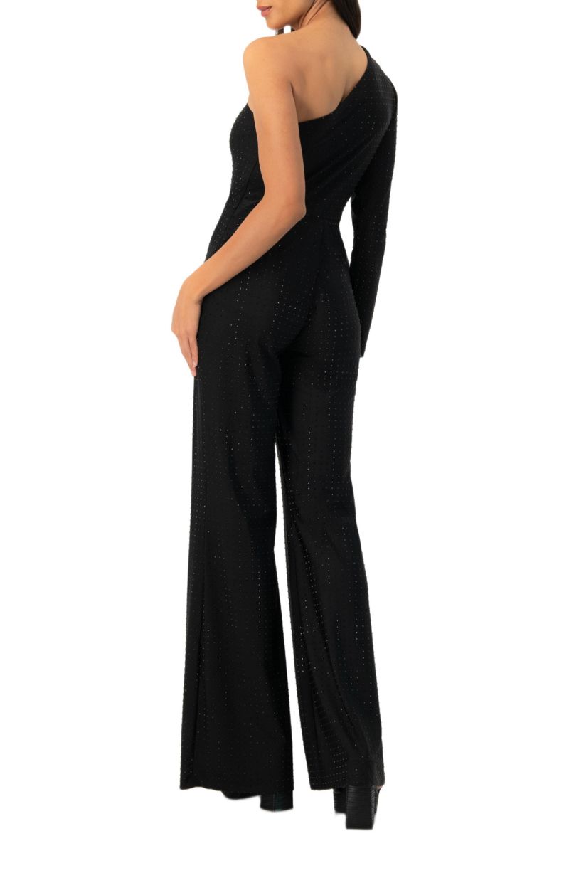 Women's Wide-Leg Textured Jumpsuit with One Long Sleeve