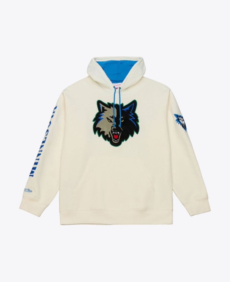 Men's Cream Minnesota Timberwolves Hardwood Classics Chainstitch Premium Fleece Hoodie