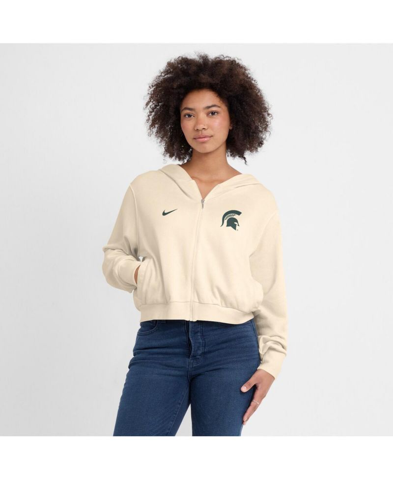 Women's Cream Michigan State Spartans Chill Midi Full-Zip Hoodie