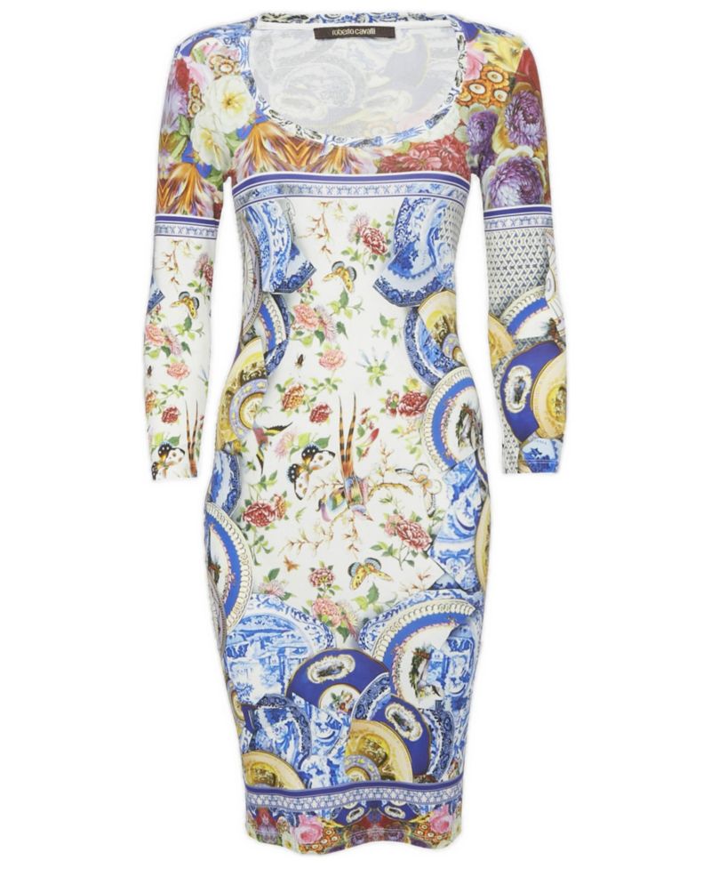 Women's Multicolor Printed Jersey Round Neck Short Dress