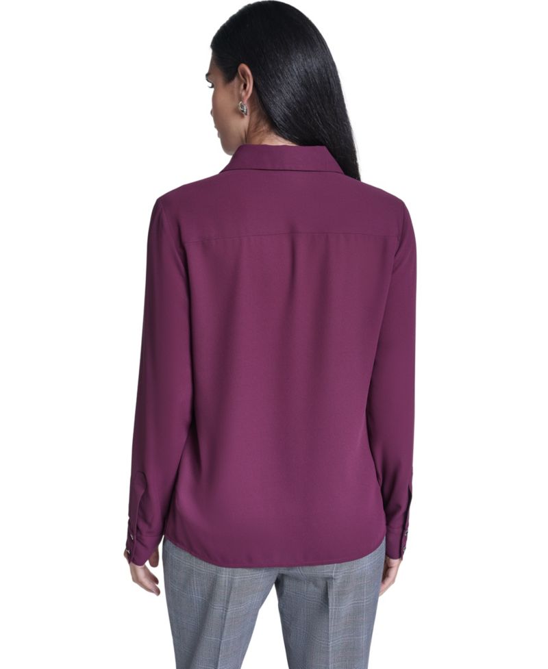 Women's Ruffle-Front Long-Sleeve Blouse