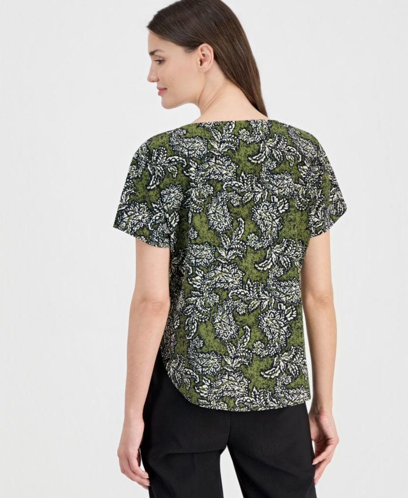 Women's Printed Boat-Neck Short-Sleeve Top