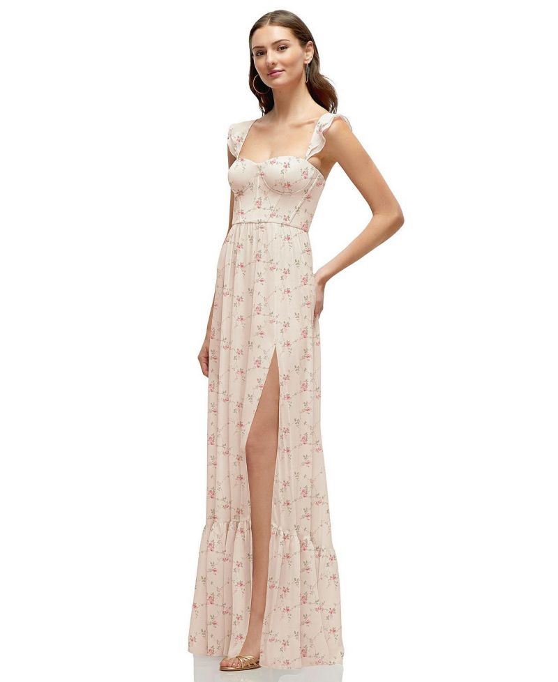 Plus Size Ruffle Strap Chiffon Bustier Maxi Dress with Ruffle Hem A-Line Skirt
