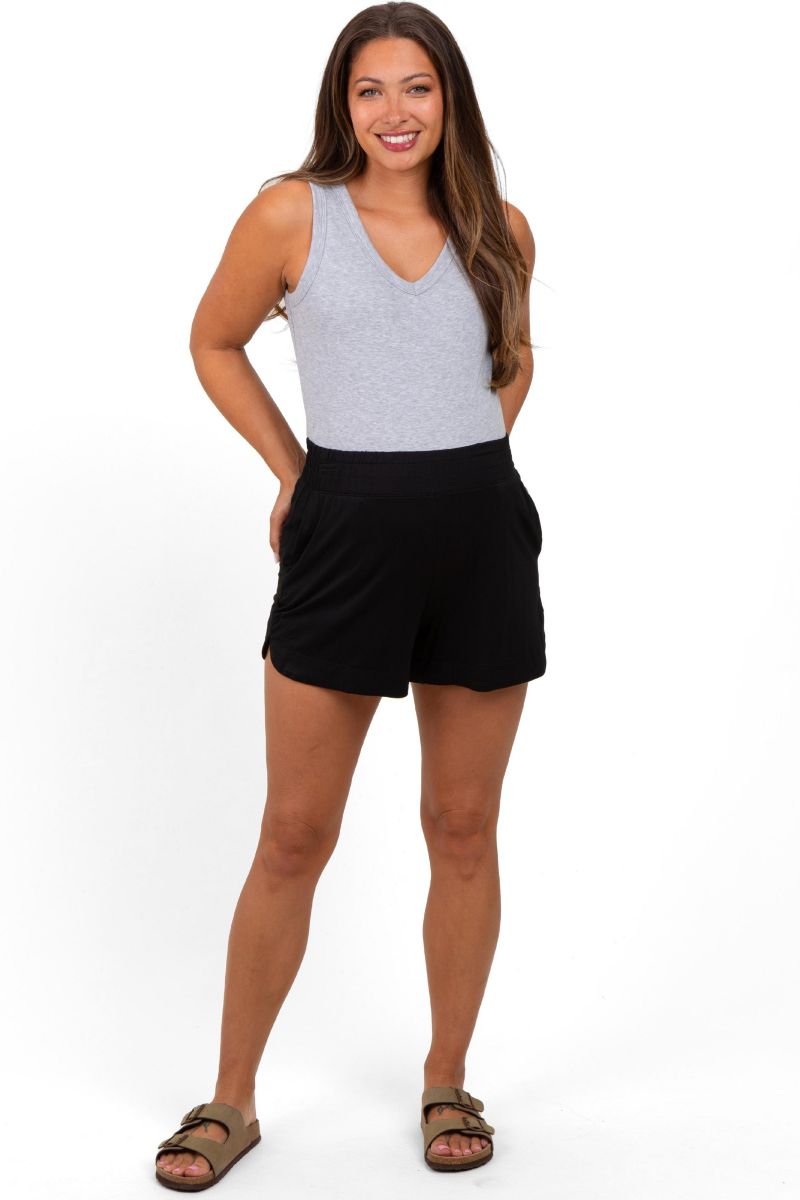 Women's Black Basic Rounded Hem Shorts