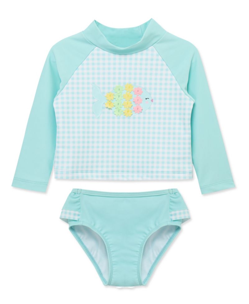 Baby Girls' Fish Long-Sleeve Rash guard and Swim Bottoms, 2-Piece Set