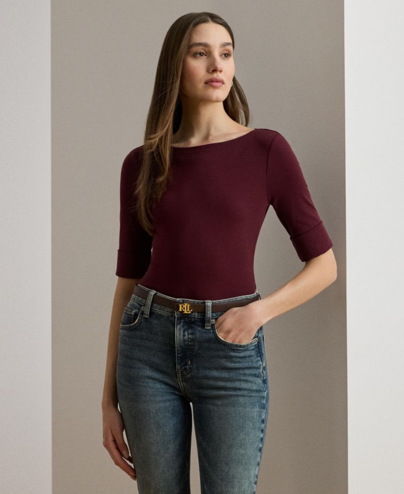 Stretch Cotton Boatneck T-Shirt