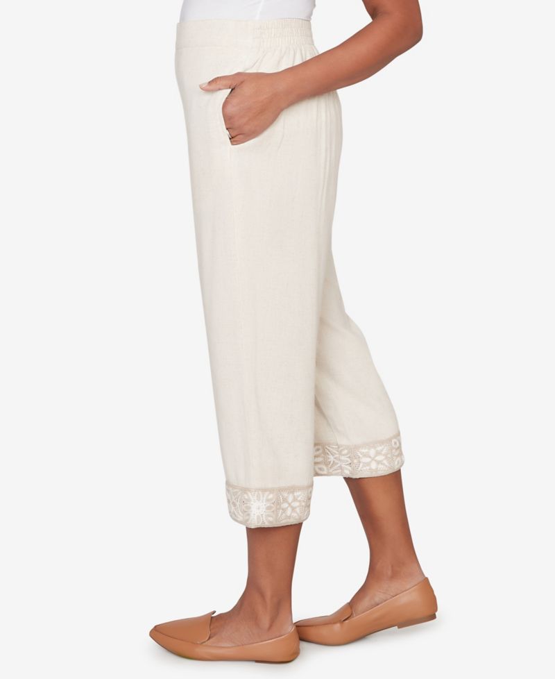 Plus Size Natural Wonder Crochet Trim Linen Capri Pants