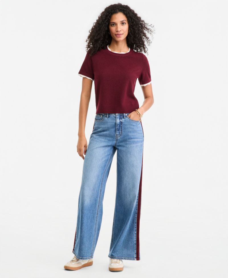 Women's Short-Sleeve Scallop-Trim Sweater