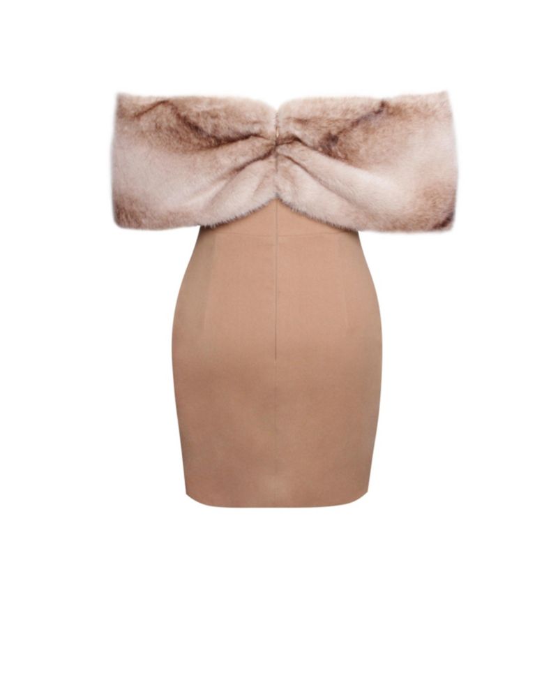Women Nadira Off Shoulder Faux Fur Trim Mini Dress