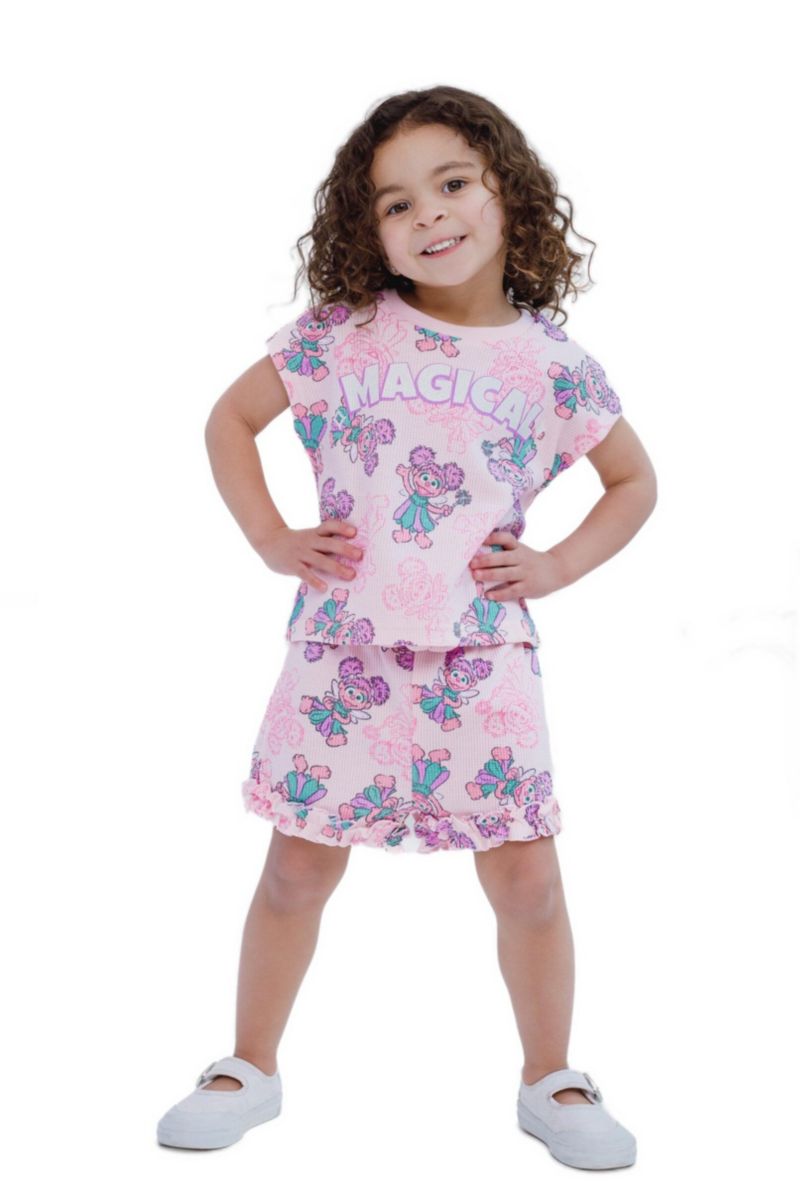 Baby Girls (0M-24M) Abby Cadabby Waffle Knit T-Shirt and Shorts Outfit Set