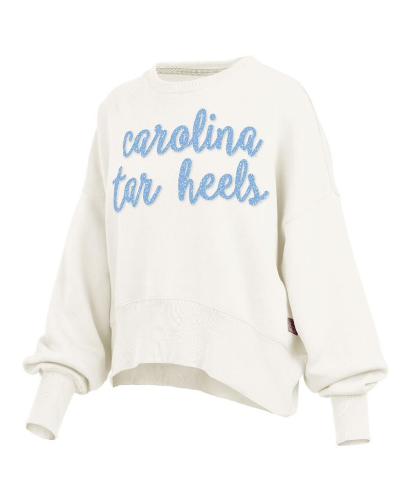 Women's Cream North Carolina Tar Heels Oversized Chelsea Waist Length Pullover Sweatshirt