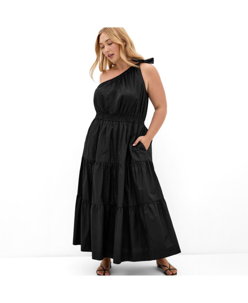 Plus Size Haylee One-Shoulder Tiered Cotton Maxi Dress