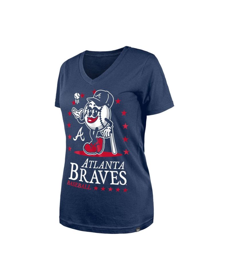 Women's Navy Atlanta Braves Little Miss 2 V-Neck T-Shirt