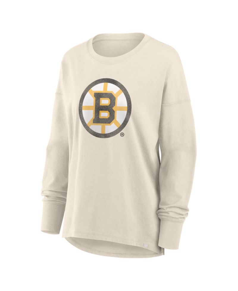 Women's Cream Boston Bruins Distressed Logo Long Sleeve T-Shirt