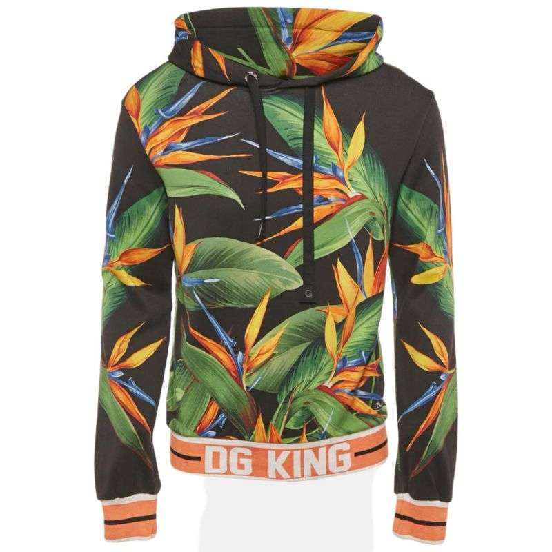 Men's Black Bird Of Paradise Print Cotton Hooded Sweatshirt