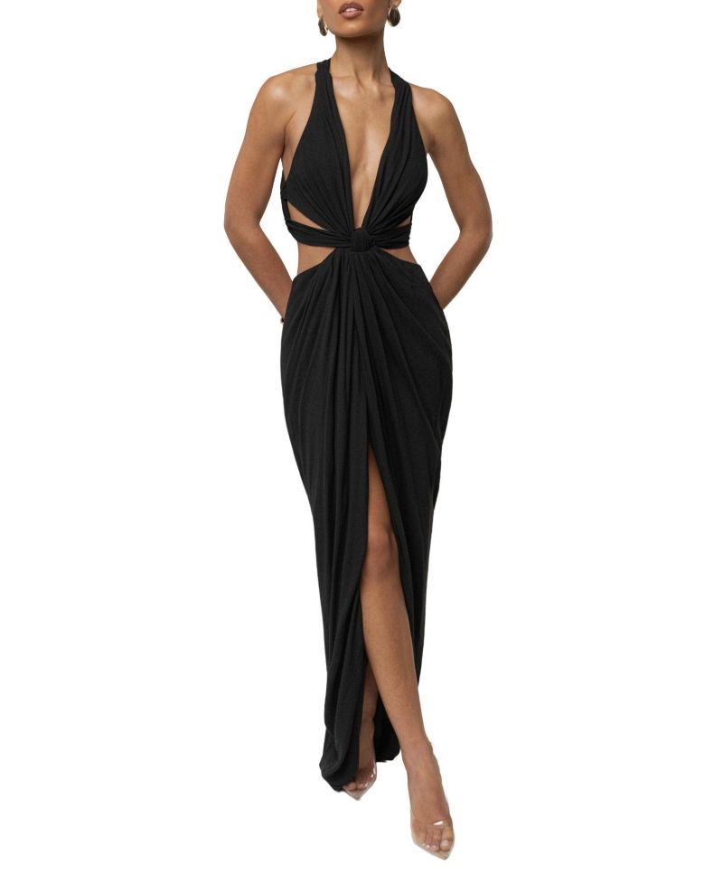 Women's Warm Sunsets Plunging V-Neck Cutout Maxi Dress
