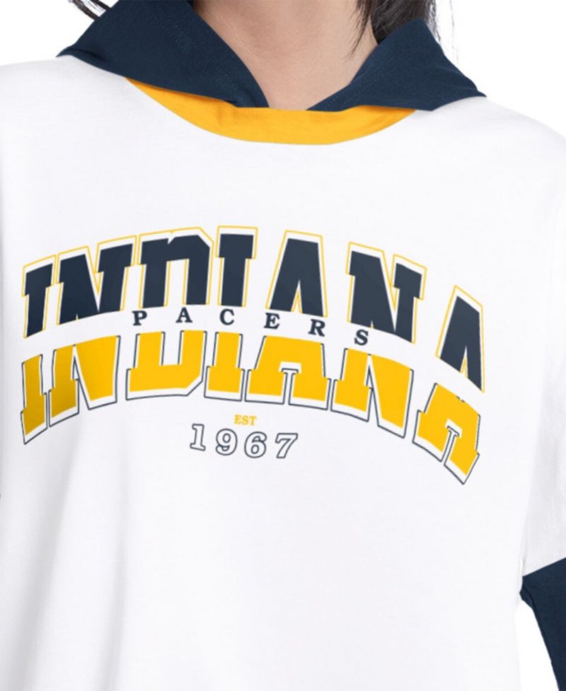 Women's White/Navy Indiana Pacers Key Player Oversized Hooded Long Sleeve T-Shirt