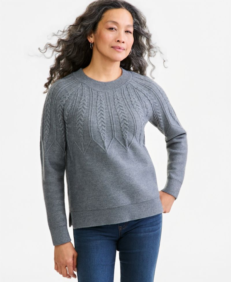 Petite Relaxed-Fit Parachute Cable Crew Sweater